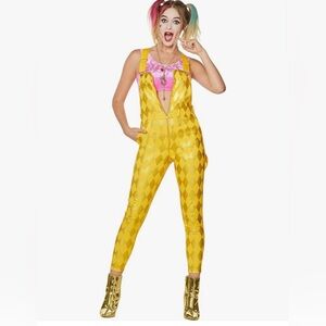 Harley Quinn Birds of Prey Overall Jumpsuit S Yellow Gold Diamonds